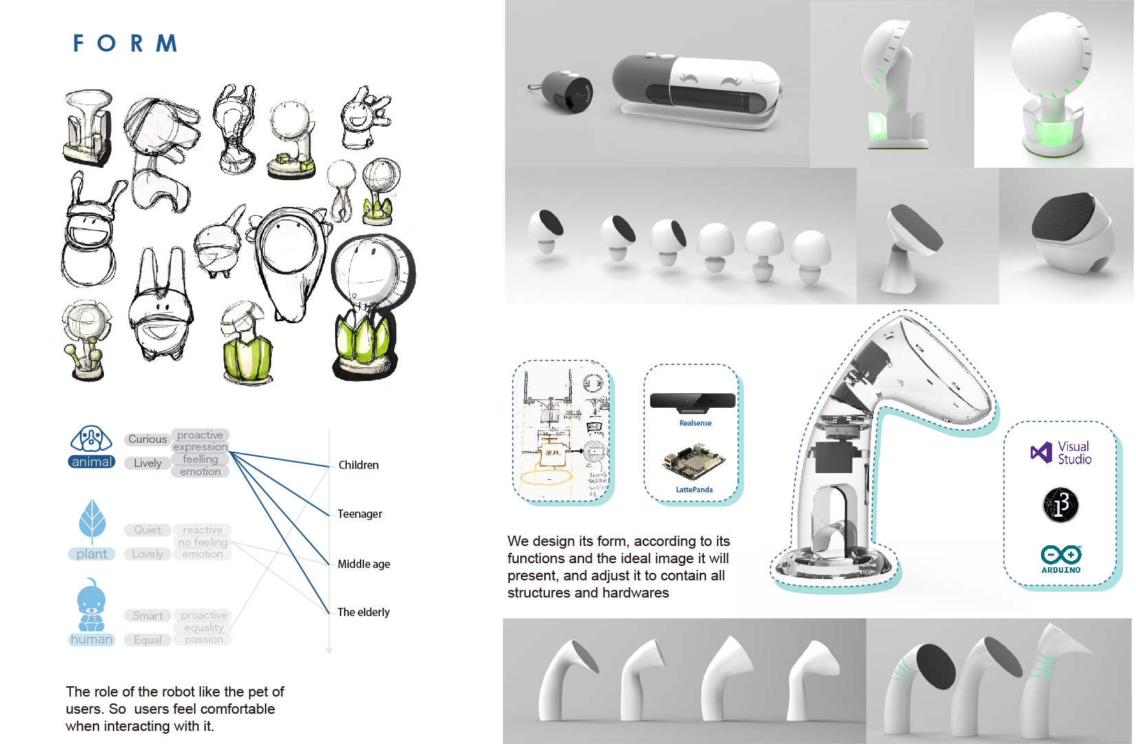 Iterative form studies and 3D model variations of the robot